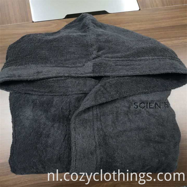 Black cotton bathrobe with hood